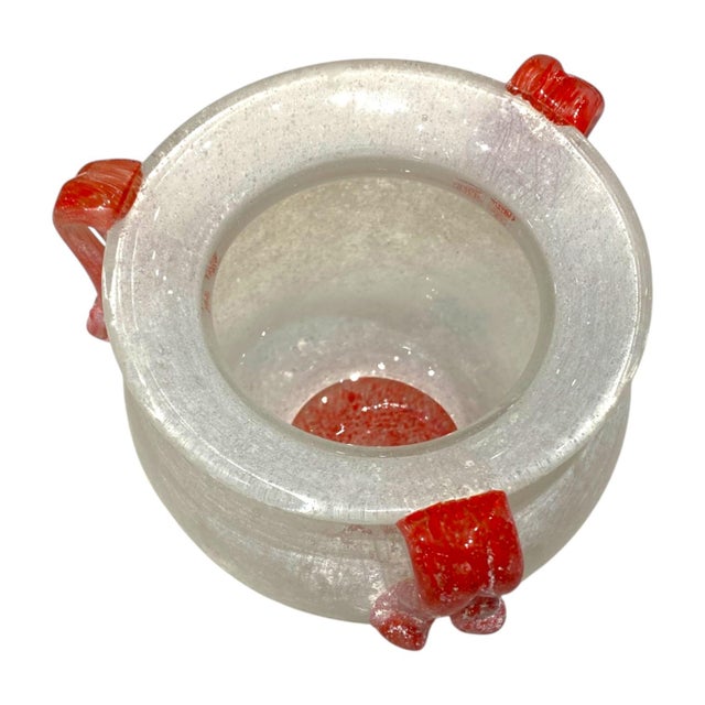 Italian Murano Art Glass Bowl "Scavo" Italian Seguso White Red Vase Planter Decor For Sale - Image 3 of 12