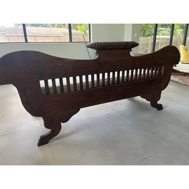 English Antique Anglo-Indian Carved Wood Daybed With Cushion. For Sale - Image 3 of 9