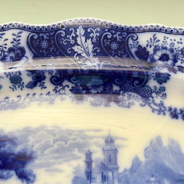 Chinoiserie Antique Flow Blue "Nonpareil" by Burgess & Leigh 18" Oval Serving Platter For Sale - Image 3 of 16
