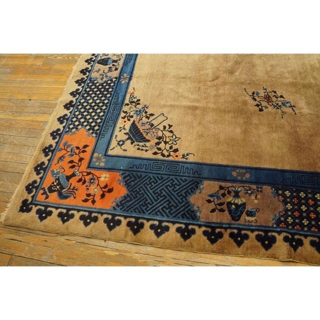 Textile 1920s Camel Classic Greek Key Art Deco Antique Peking Chinese Rug 10' 2"x 13' 6" For Sale - Image 7 of 9