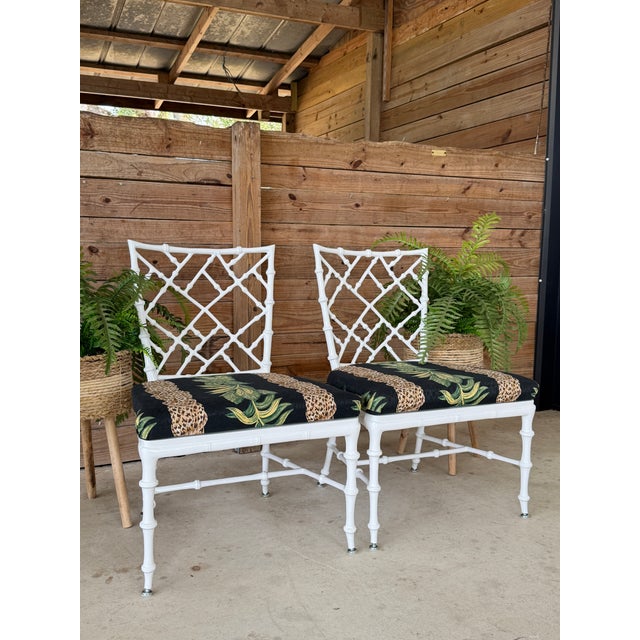 Vintage Regency Phyllis Morris Faux Bamboo Lattice Lounge Chairs For Sale - Image 12 of 12