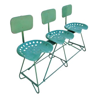Mid-Century Modern Industrial 3-Seat Tractor Seat Steel Bench For Sale