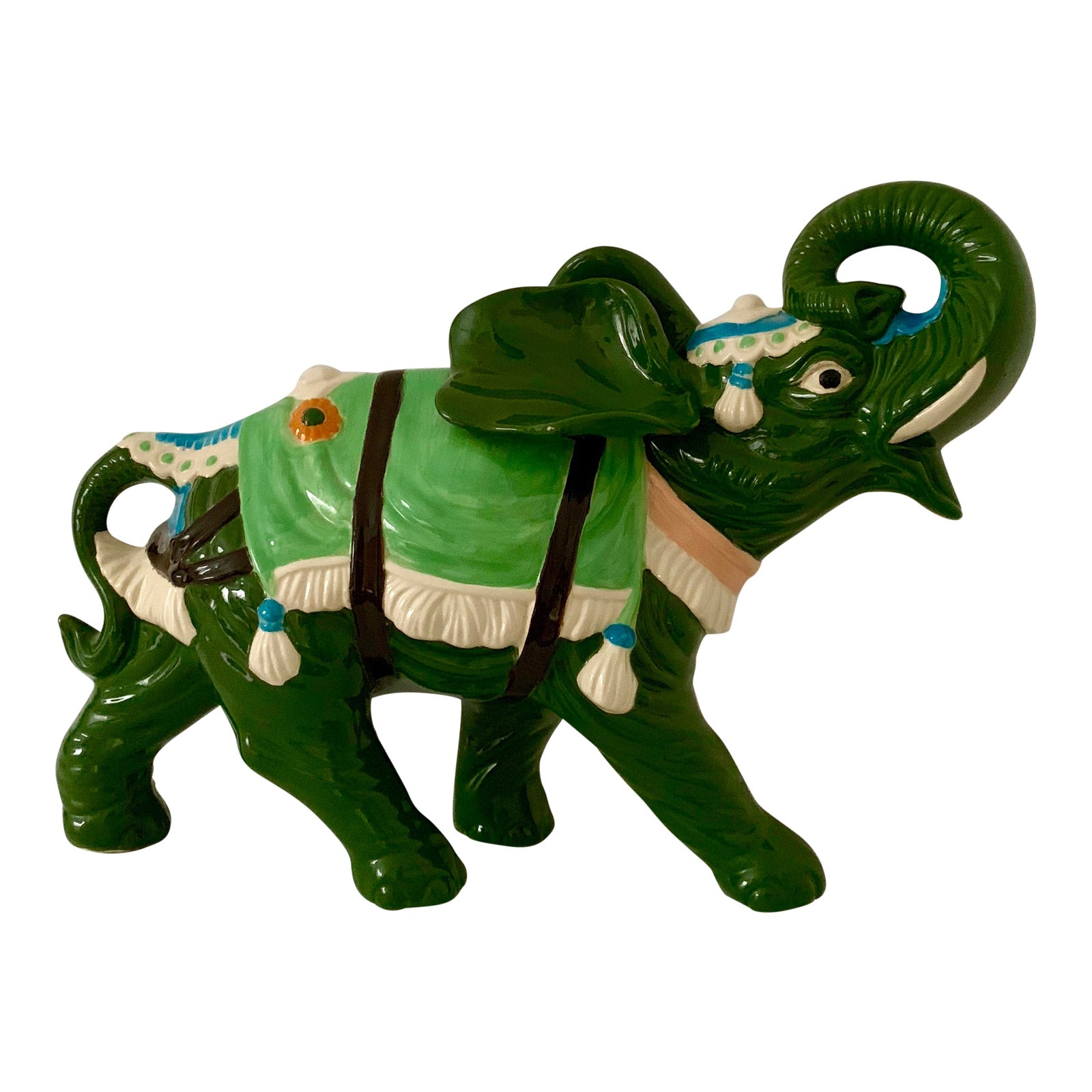 1974 Vintage Large Green Ceramic Elephant Sculpture Chairish