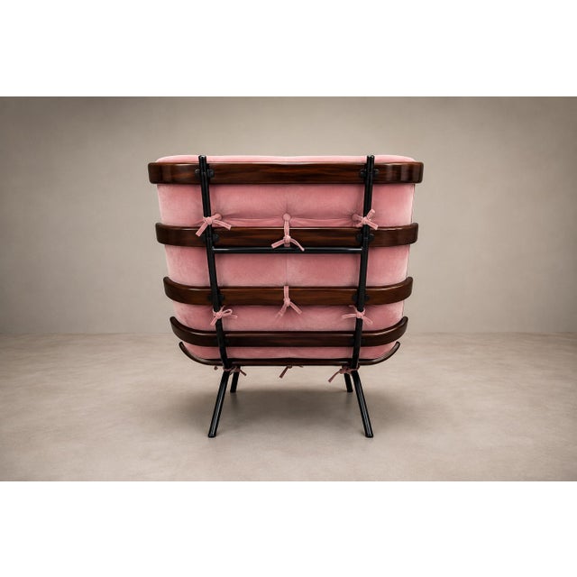 Brazilian Modern Wood Slat & Metal Frame Armchair, Moveis Pallar, 1950s For Sale - Image 10 of 18
