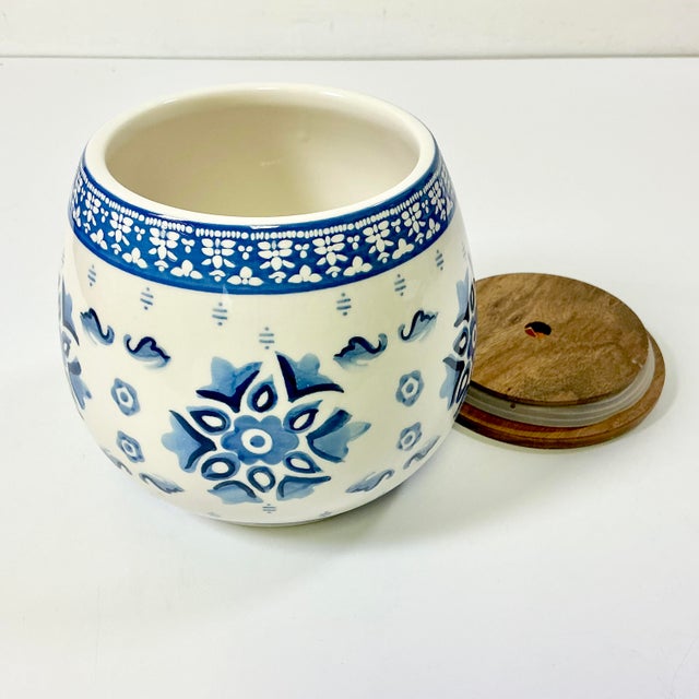 Late 20th C Boho Chic Scandinavian Gustavian Style Ceramic Jar Vase With Wood Lid. For Sale - Image 11 of 11