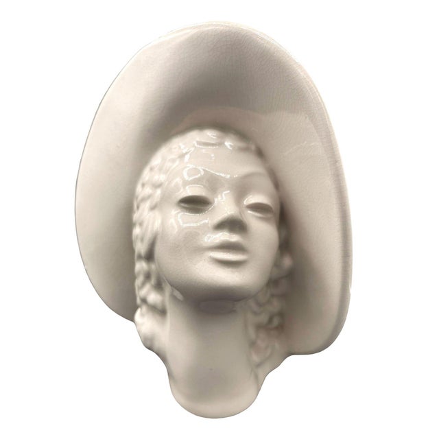 Large Art Deco ceramic bust planter by Royal Haeger, featuring a stylized lady wearing an elegant wide-brim hat. The...