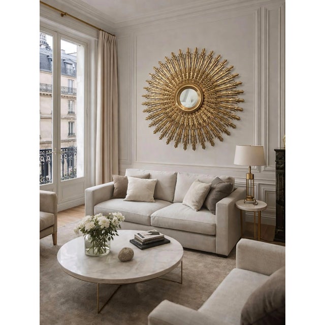 Gold 20th Century Sunburst Carved Golden Mirror For Sale - Image 8 of 13