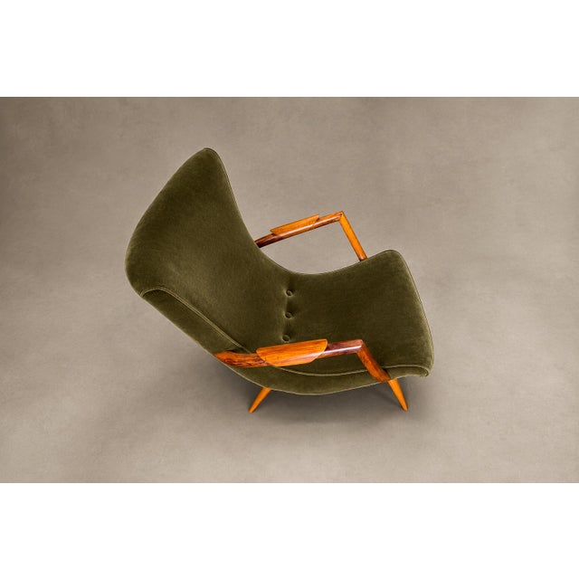 Giuseppe Scapinelli Sculptural Caviúna & Olive Green Mohair Armchairs, Brazilian Modern, 1950s For Sale - Image 11 of 18
