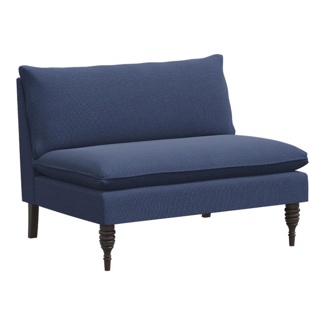 Red from Scalamandre crafted by Cloth & Company Concord Settee, Navy Blue Solid Linen For Sale