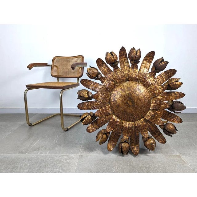 Metal Large Gilt Floral Sun Lamp, 1950s For Sale - Image 7 of 11