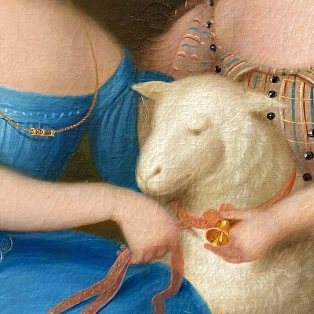 Robert Street Oil on Canvas Painting, Portrait of the Grundy Children Siblings With a Lamb For Sale - Image 9 of 17