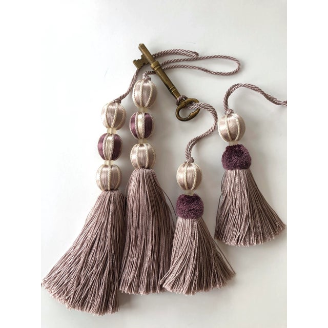 Petite Beaded Key Tassel in Lavender and Plum W Cut Velvet Ruche - A Pair For Sale - Image 12 of 16