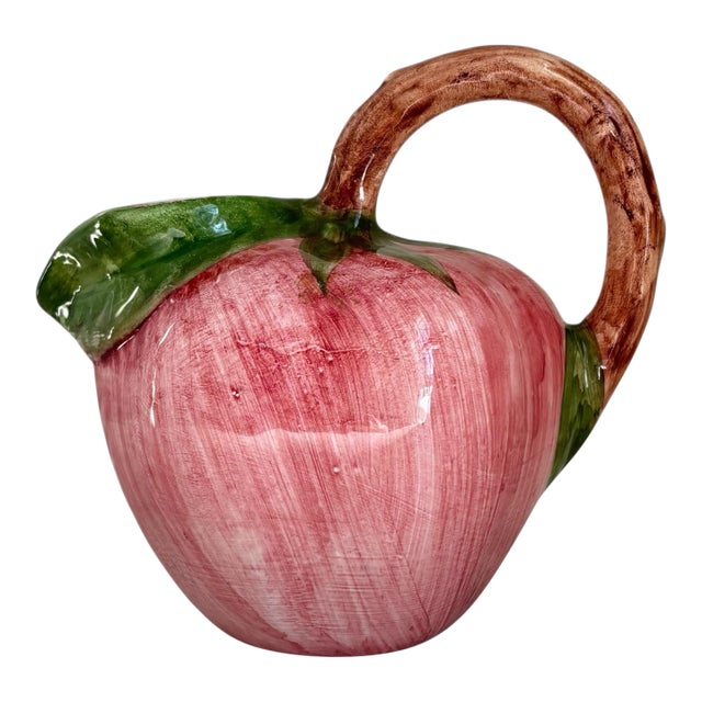 Vintage Italian Majolica Pink Apple Juice Water Pitcher For Sale