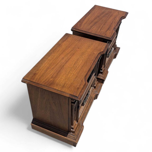 Pair of Vintage Carved Wood Two-Drawer Nightstands For Sale - Image 18 of 18