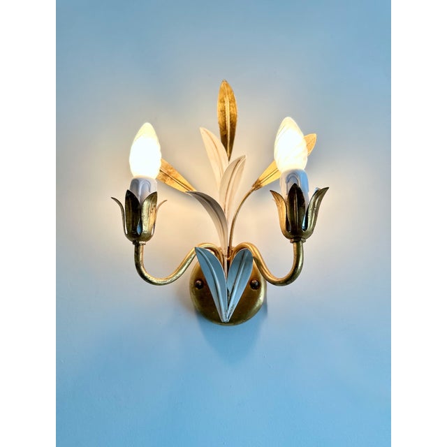 Italian Gilt and White Tole Two-Light Wall Sconces Masca, 1970s, Set of 2 For Sale - Image 13 of 17