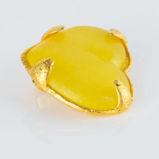 Yellow Edouard Rambaud Paris Citrus Yellow Acrylic Gilded Heart Clip-on Earrings For Sale - Image 8 of 9