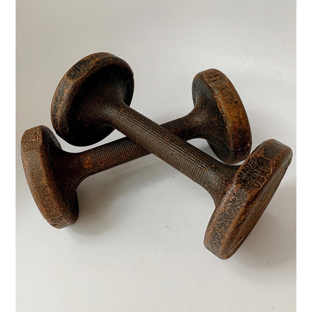 Antique Cast Iron Dumbbell Weights 7 Lb Each, a Pair Chairish