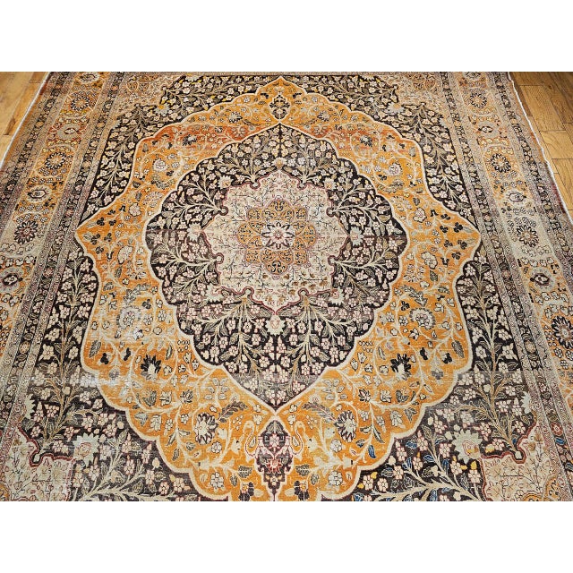 Textile Antique Persian Tabriz Rug, Hand-Knotted Wool, Haji Jalili Style Floral Pattern, Coral & Brown, 11x14 For Sale - Image 7 of 13