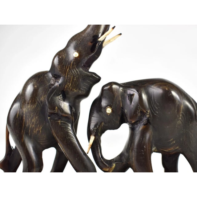 Vintage Hand Carved Buffalo Horn Elephant Figurine on Wooden Base For Sale - Image 4 of 8