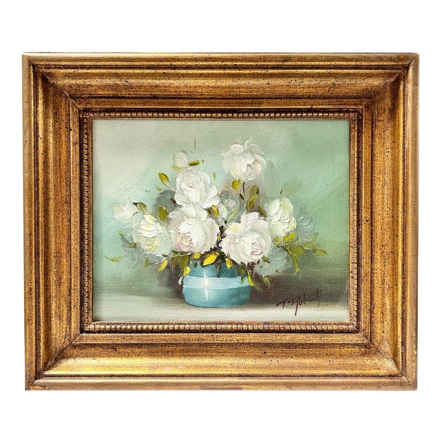 Vintage Signed Floral Still Life Painting in Gilt Frame For Sale