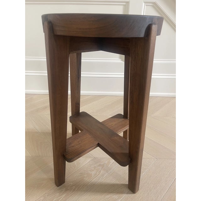 Set of 3 Pierre Jeanneret Style Teak Bar / Counter Stool Replica For Sale In New York - Image 6 of 9