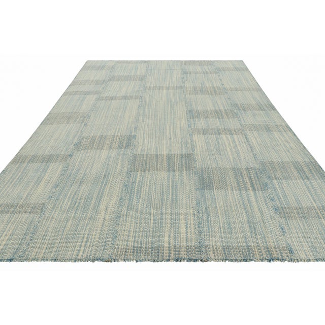 2010s Rug & Kilim’s Contemporary Kilim in Textural Blue and Cream White Stripes For Sale - Image 5 of 7