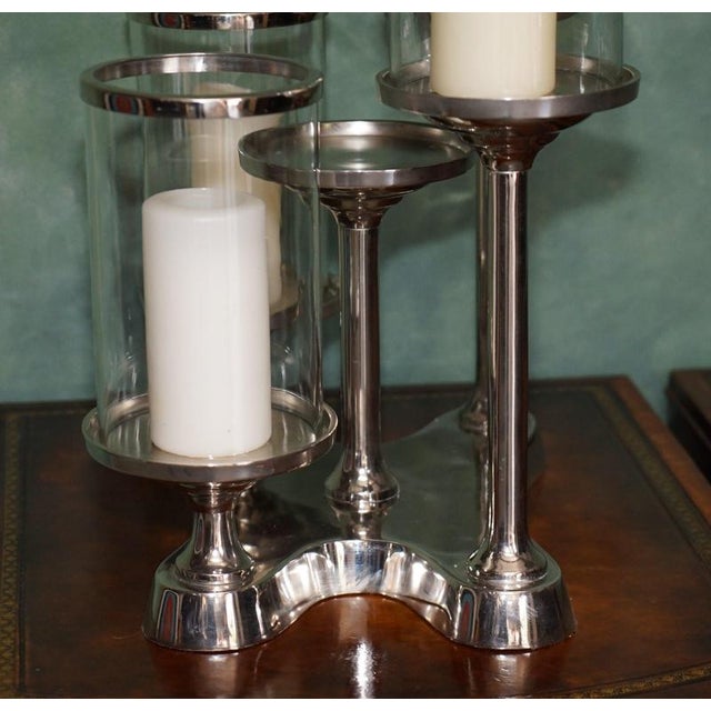 Nickel and Glass 5-Light Hurricane Candleholder Centrepiece from Colmore For Sale - Image 16 of 18