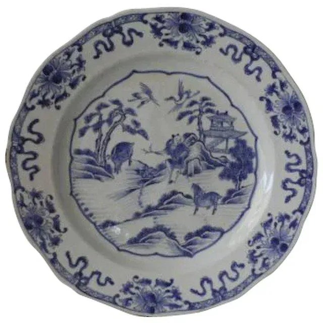 19th Century Chinese Kangxi Style Blue & White Porcelain Charger Platter For Sale - Image 9 of 9