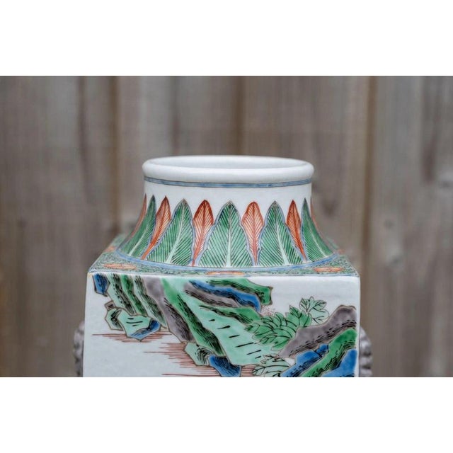 Antique Chinese Famille Verte Wucai Square Cong-Form Porcelain Vase For Sale - Image 15 of 18