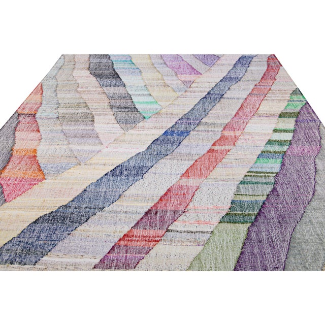 Traditional Vintage Turkish Kilim Flatweave Geometric Multicolor Wool Rug For Sale - Image 3 of 11