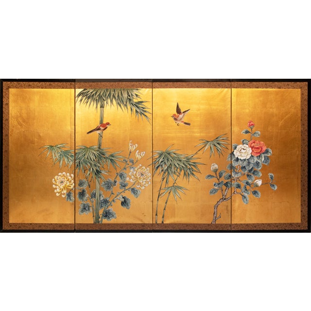 1970s "Chrysanthemums and Sparrows", Antique Style Chinoiserie Painted Screen For Sale - Image 18 of 18