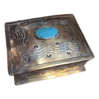 J. Alexander Turquoise and Stamped Silver Western Style Jewel Box For Sale