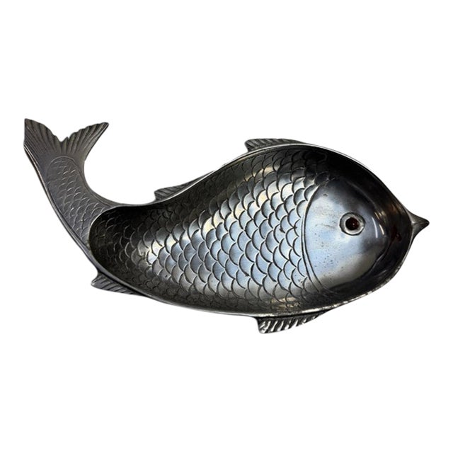 1976 Vintage Arthur Court Cast Aluminum Fish Dish With Carnelian Eye For Sale