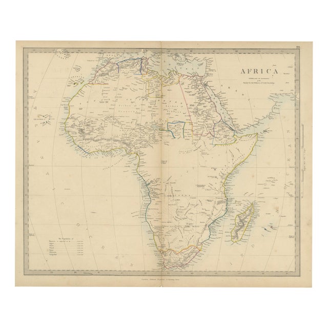 Antique Map of Africa with the Unexplored Interior and a Population Table, 1858 For Sale