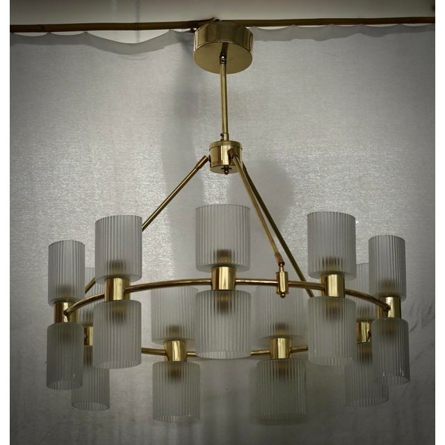 Mid-Century Murano Round Art Glass and Brass Chandeliers and Pendant For Sale - Image 10 of 10