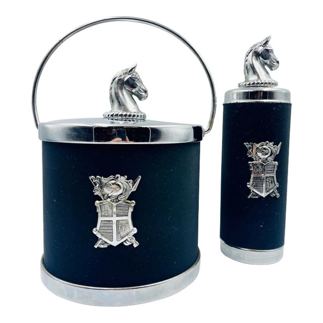 Vintage “Knight in Shining Armor” & Horse Head Ice Bucket & Matching Musical Decanter For Sale