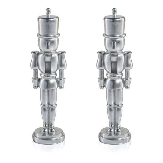 Hartwin Medium Silver Metallic Decorative Nutcracker Figurines, Set of 2 For Sale