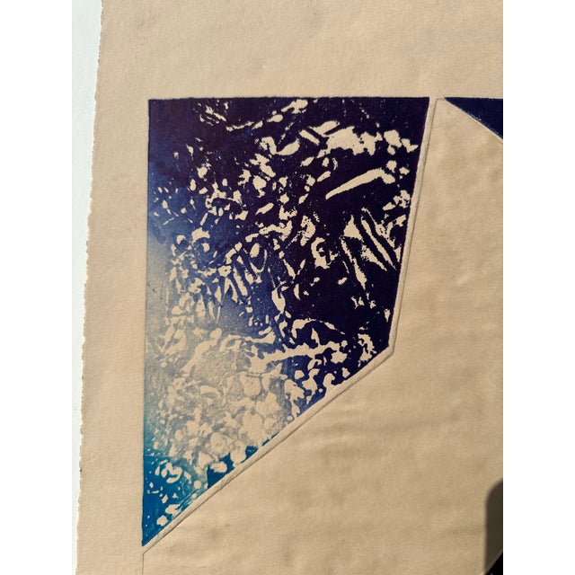 An interesting arrangement of shapes with a splatter effect on this blockprint, signed in pencil on bottom edge "T/P"....