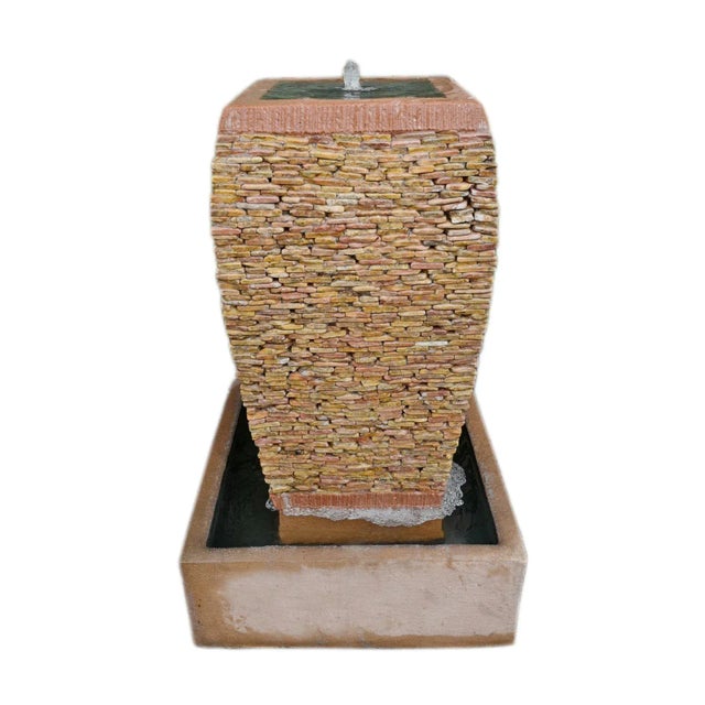 2010s Peach Pebble Stacked Square Urn Fountain For Sale - Image 5 of 5