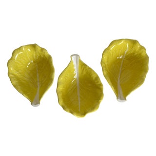 1960s Secla Portuguese Yellow Majolica Cabbage Leaf Bowls – Set of 3 For Sale