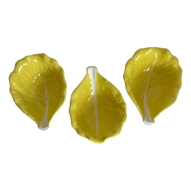1960s Secla Portuguese Yellow Majolica Cabbage Leaf Bowls – Set of 3 For Sale