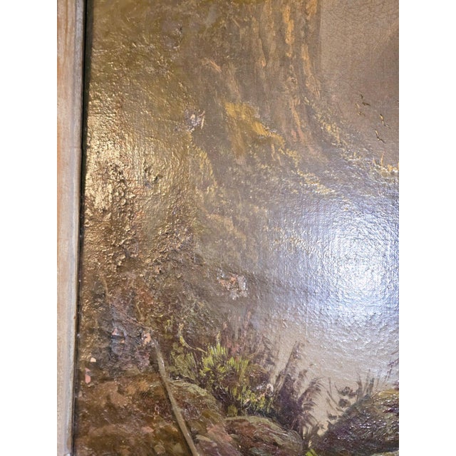 Large Antique Mountain Landscape Painting, Oil on Canvas, C. 1900, Antique Frame For Sale - Image 4 of 16