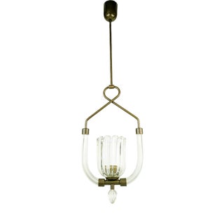 Brass and Clear Murano Glass Pendant Light attributed to Barovier & Toso For Sale