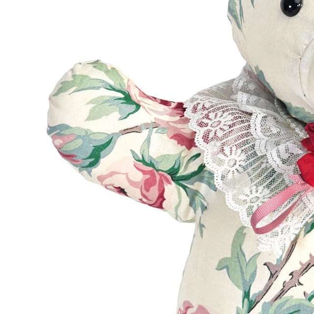 1980s Handmade Floral Teddy Bear Stuffed Animal Plush Pillow For Sale - Image 5 of 7