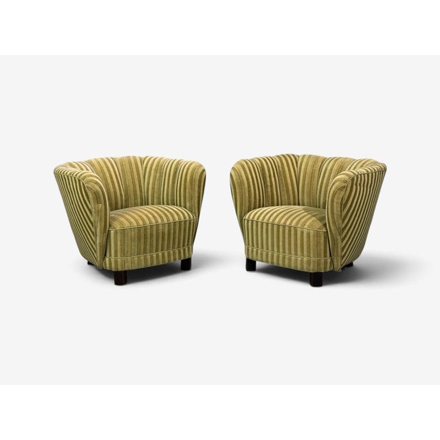 Danish Cabinetmaker, Banana Lounge Chairs, Beech, Velour, Denmark, 1940s For Sale - Image 4 of 11