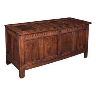 Long Antique Coffer, English, Oak, Blanket Chest, Period Storage, William III For Sale