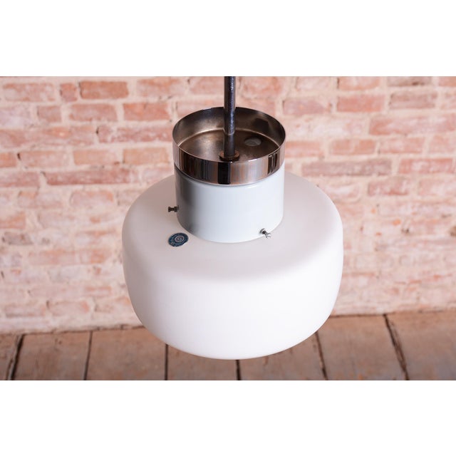 Mid-Century Czech Chrome and Opaline Glass Pendant Light attributed to Lidokov, 1960s For Sale - Image 6 of 12
