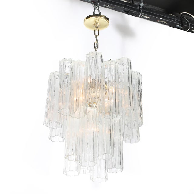 Mid-Century Modernist Murano Glass Tronchi Chandelier W/ Brass Fittings For Sale - Image 4 of 18