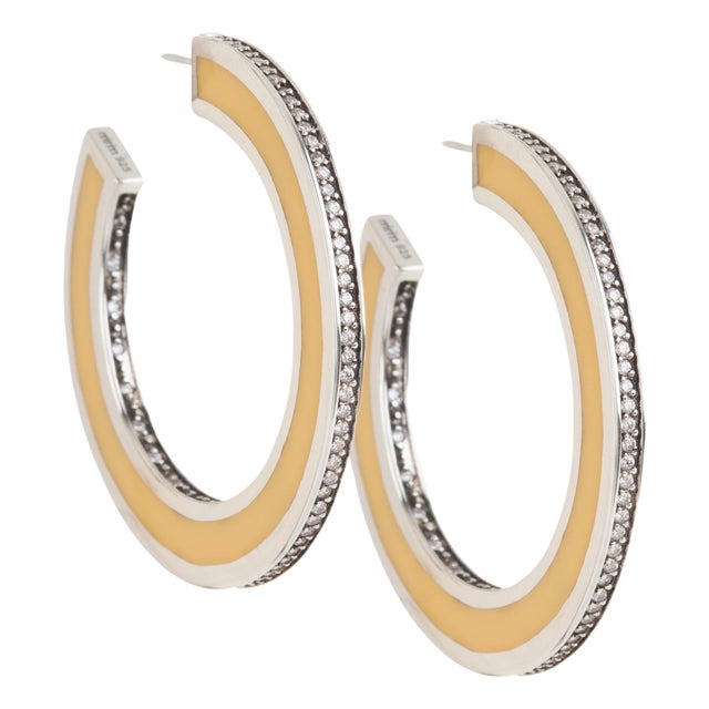 Miriam Salat Iconic timeless Resin Ivory Hoops Set In Sterling Silver & Topaz For Sale