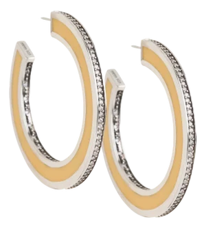 Miriam Salat Iconic timeless Resin Ivory Hoops Set In Sterling Silver & Topaz